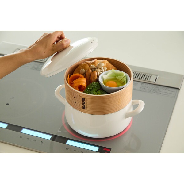 富士ホーロー せいろ付きホーロー鍋20cm ホワイト SER-20W.W