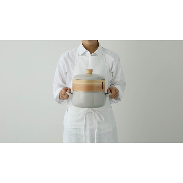 富士ホーロー せいろ付きホーロー鍋20cm グレージュ SER-20W.GG