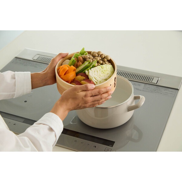 富士ホーロー せいろ付きホーロー鍋20cm グレージュ SER-20W.GG