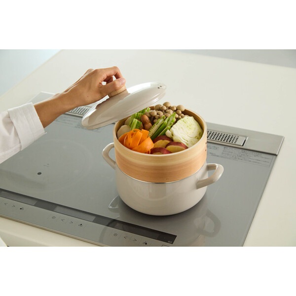 富士ホーロー せいろ付きホーロー鍋20cm グレージュ SER-20W.GG