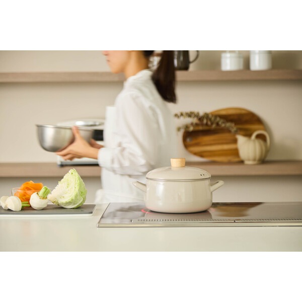 富士ホーロー せいろ付きホーロー鍋20cm グレージュ SER-20W.GG