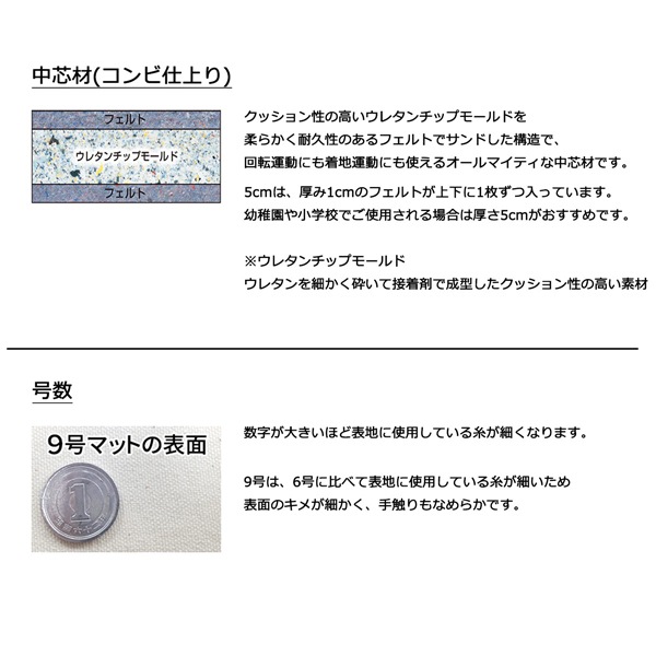 体操マット 学校 マット運動 滑り止め付 消臭 抗菌 体育用マット 8511T 9号 90×180×厚5 日本製 SGマーク付