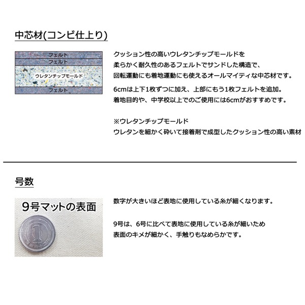 体操マット 学校 マット運動 体育用マット 0232T 9号 90×300×厚6 日本製 SGマーク付