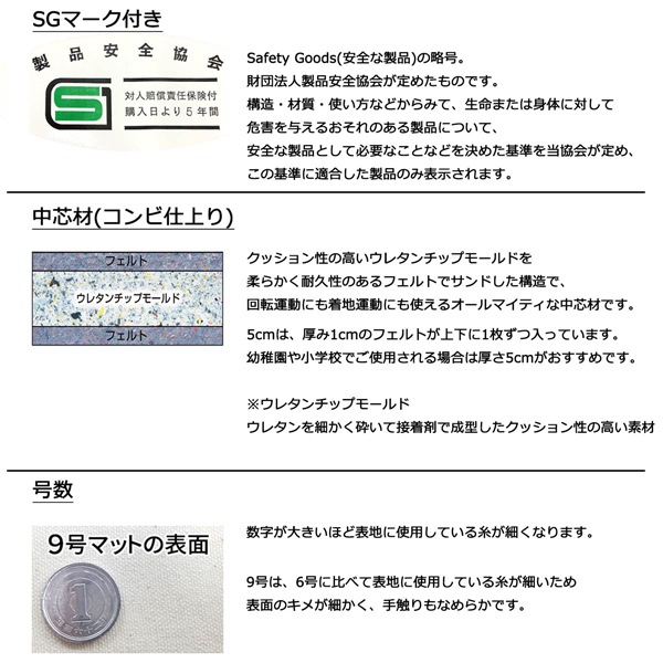 体操マット 学校 マット運動 滑り止め付 体育用マット 0511T 9号 90×180×厚5 日本製 SGマーク付