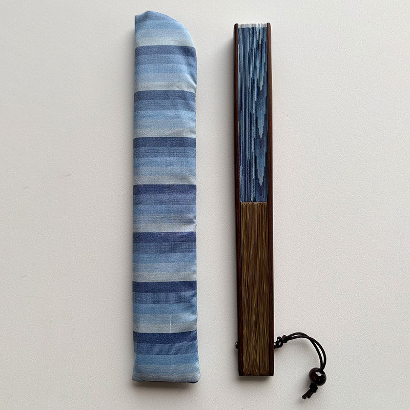 木玉付き扇子セット（青）