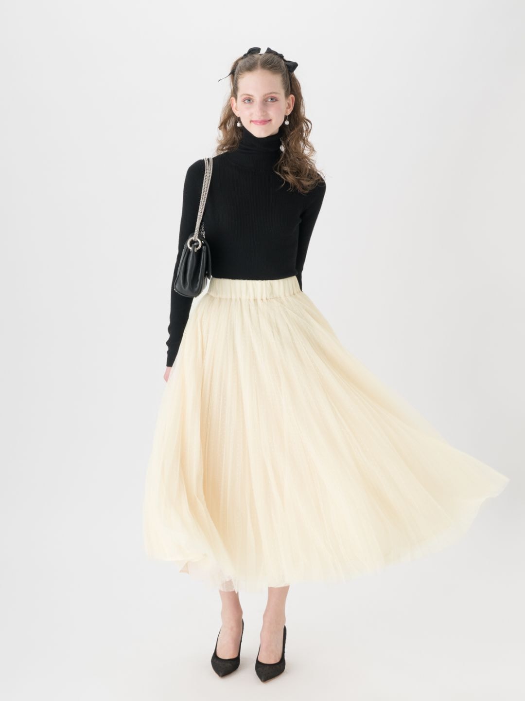 ツルバイマリコオイカワ　Papillion　オールインワン　肩リボン付き　水玉 ツルバイマリコオイカワ Papillion オールインワン 肩リボン付き 水玉