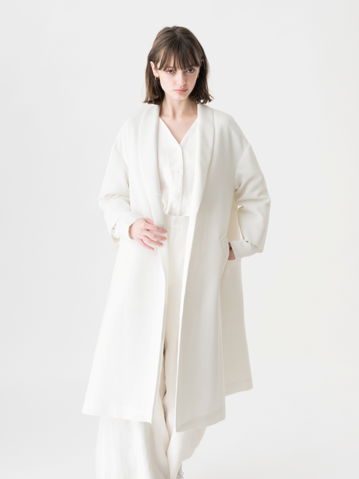 ★★TSURU byMARIKO OIKAWAホワイトストレッチジャケット CAMEALICO - T - | COLLECTION,＜PRE ORDER＞2027 SPRING COLLECTION