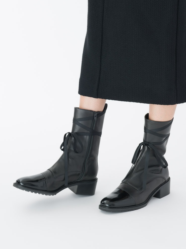 ツルバイマリコオイカワ BOND レースアップ ショートブーツ 36 黒 ツルバイマリコオイカワ BOND レースアップ ショートブーツ 36 黒