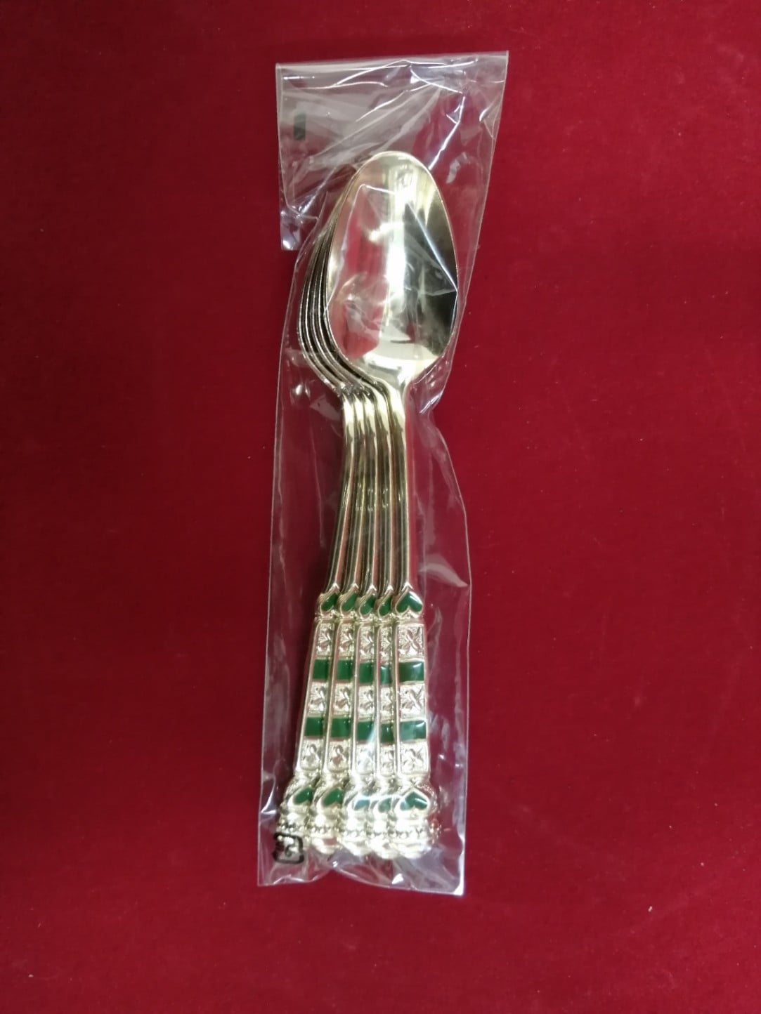 金メッキ　5本入りスープン　緑