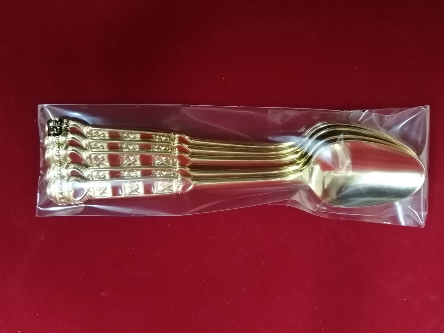 金メッキ　5本入りスプーン　赤