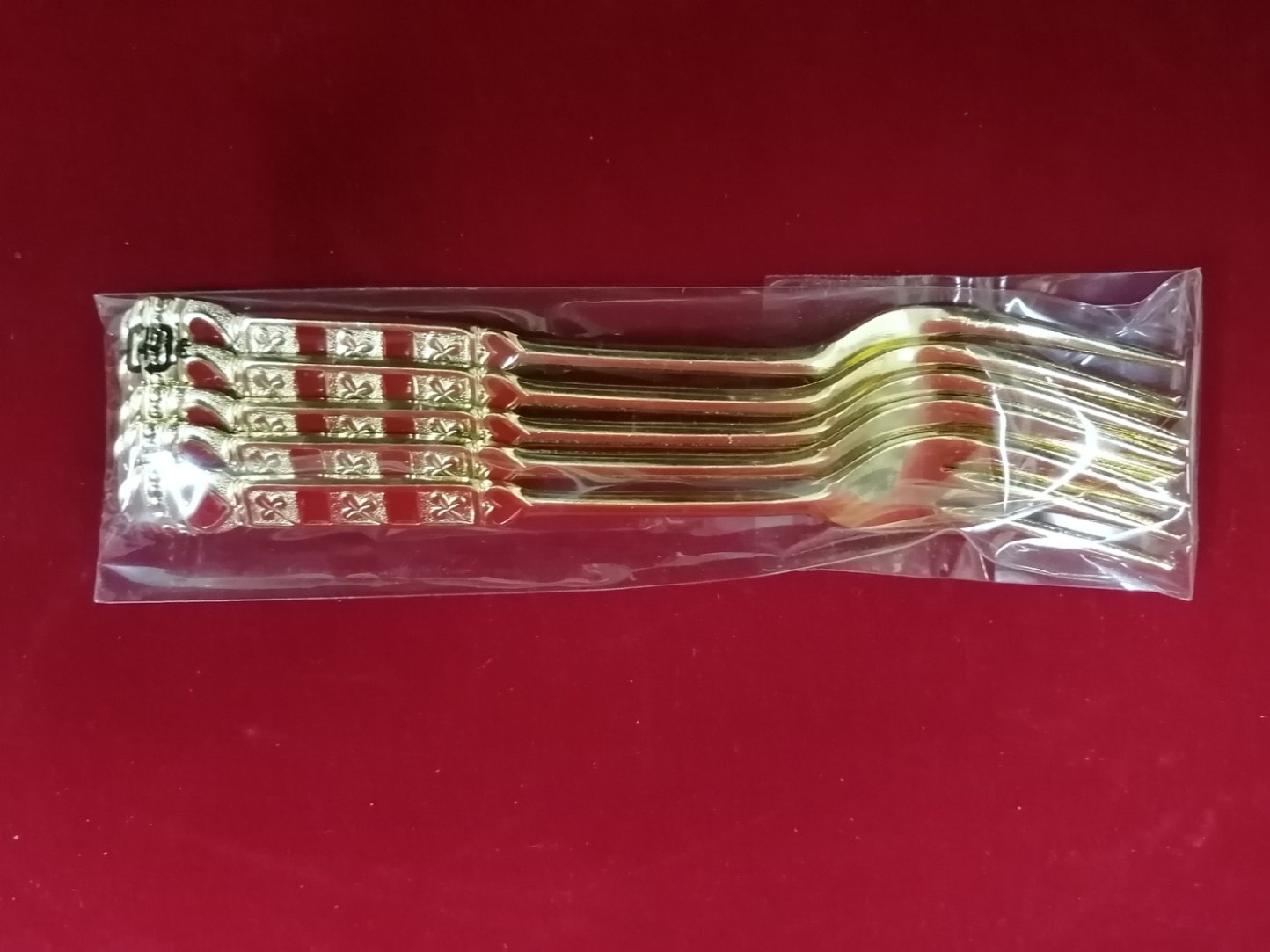 金メッキ　5本入りフォーク　赤