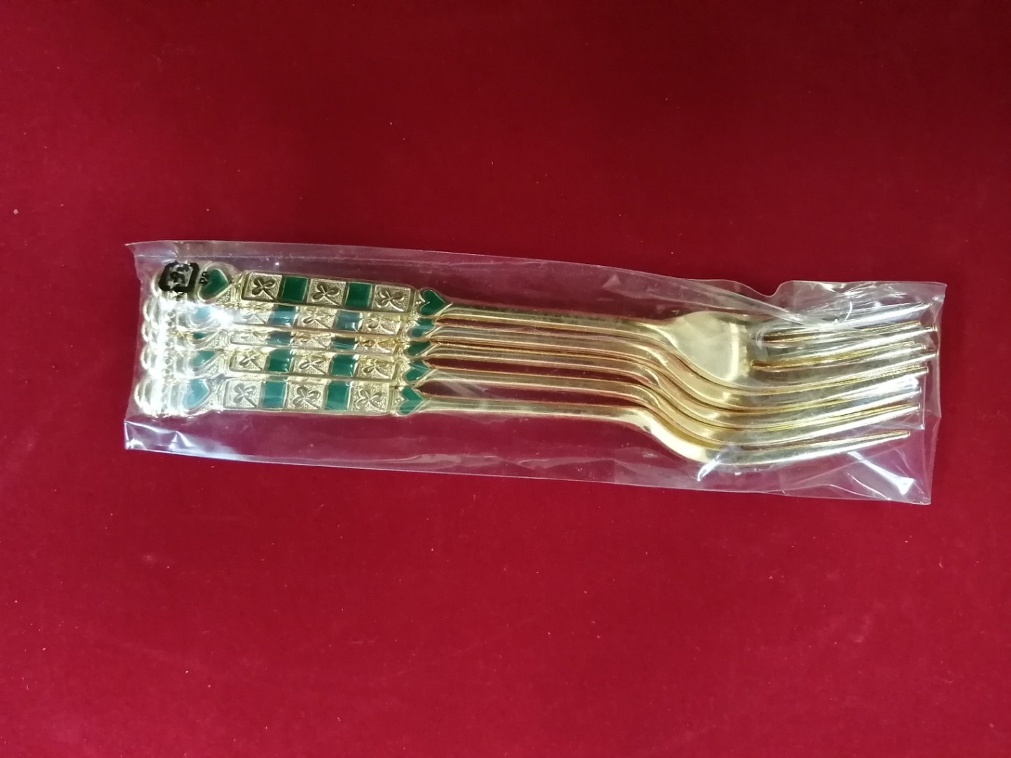 金メッキ　5本入りフォーク　緑