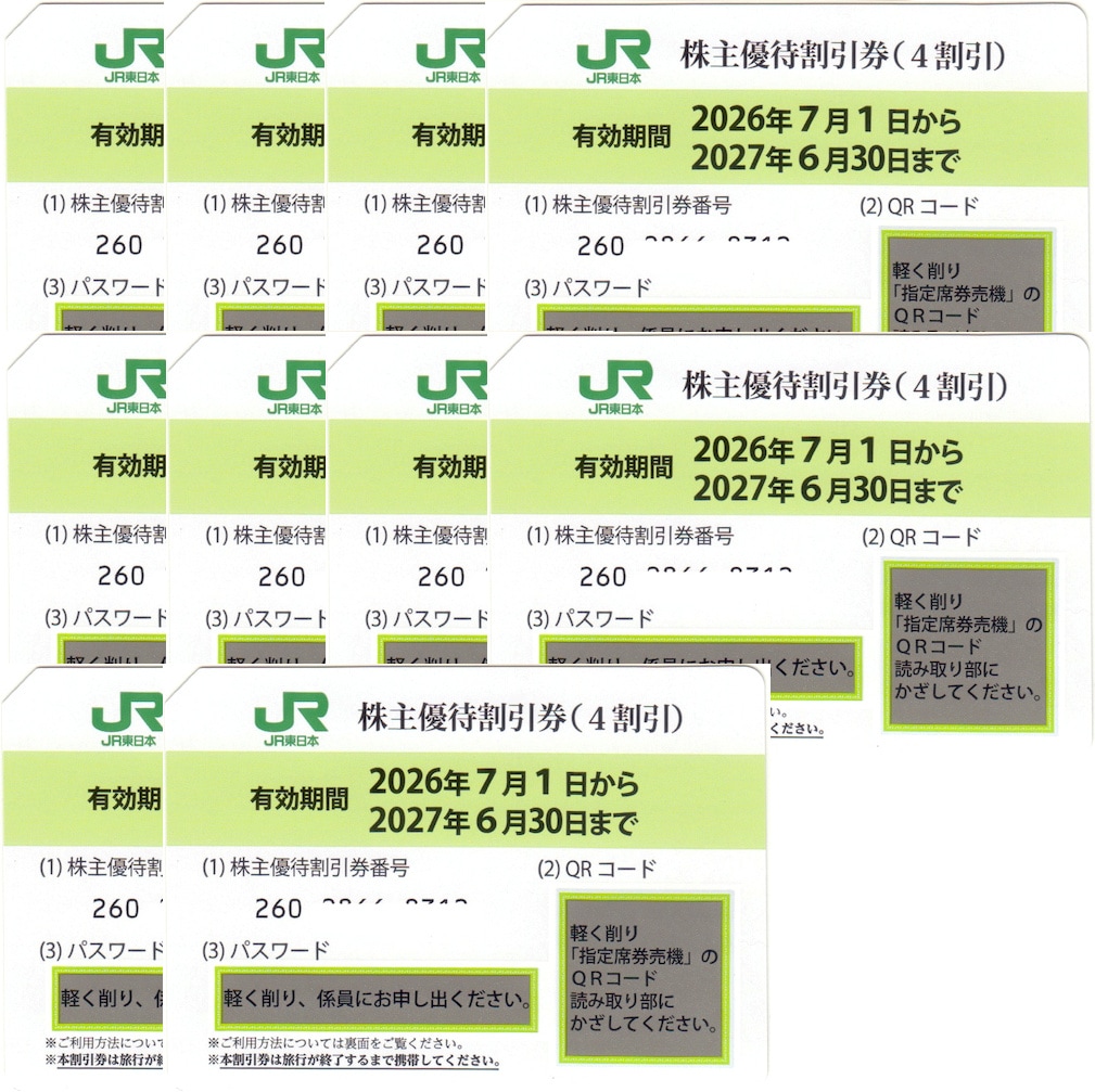JR東日本　株主優待割引券　10枚 JR東日本 株主優待券 10枚セット 有効期間 2027年6月30日まで（配送