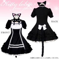 ねこみみ付き♪キュートなキティロリータワンピース|ゴスロリ|レディースコスチューム