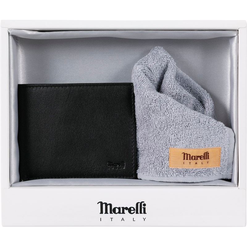 マレリー 札入＋タオルハンカチセット ブラック/グレー MG00580