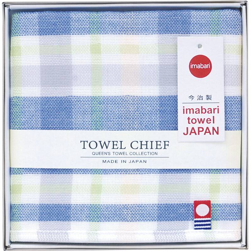 今治ガーゼ＆パイルタオルハンカチチェック1P ブルー TQS0602101B