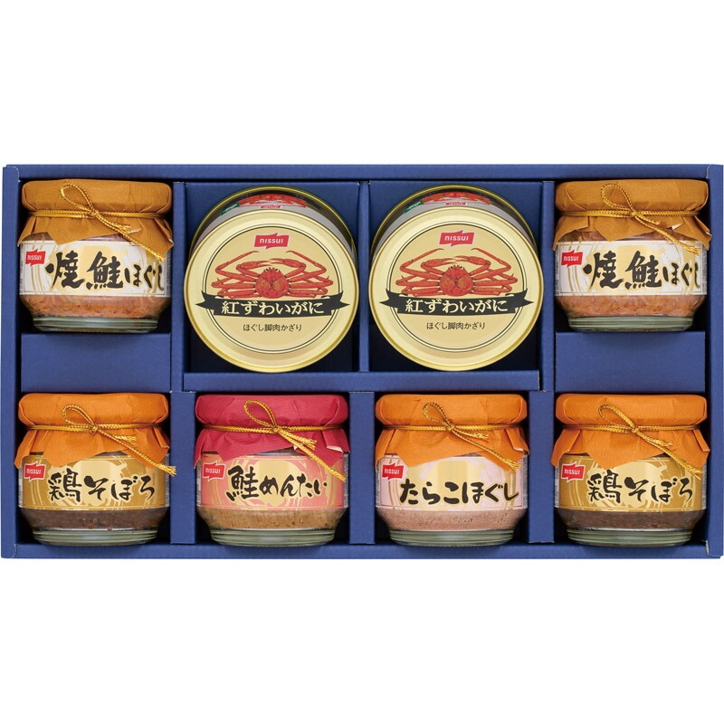 ニッスイ 缶詰・びん詰 ギフトセット BK-50D ごはんのお供 詰め合わせ 紅ずわいがに 鮭 たらこ 鶏そぼろ 常温保存 お中元 お歳暮