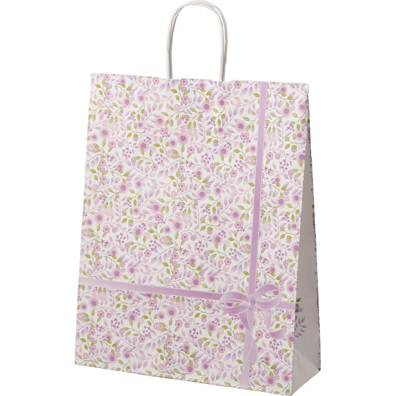 紙袋　手提げ袋　紫花(アイカ)　40cm高　1枚入り<br><br>【ギフトセット用 イベント 大会 賞品 パーティー 持ち帰り用袋 マチ広 収納 手提げ紙袋 手付袋 手付け袋 花がら 花柄】[tr]
