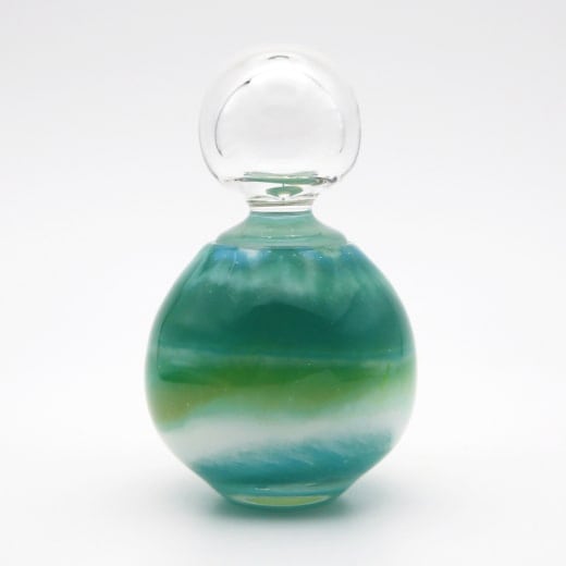 カラーガラスコレクション ガラス製 ミニ骨壷 色星 青緑×白 B〈限定1個〉