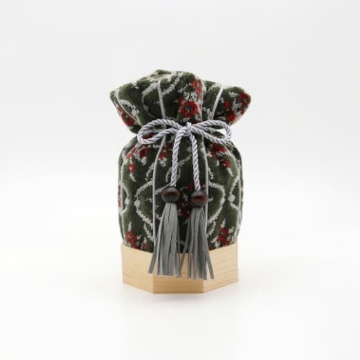 布製 骨壷カバー 金華山織 くるみ ボタニカルクロス柄 オリーブ×茜 【2.3寸用】木桶付き