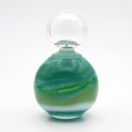 ガラスコレクション ガラス製 ミニ骨壷 色星 青緑×白 B｜手元供養用