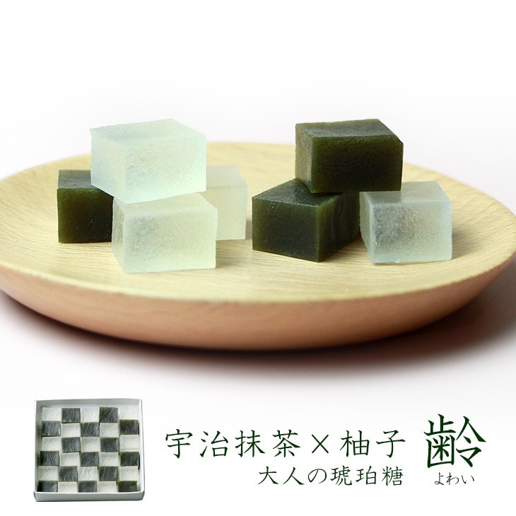 京都 鶴屋光信 母の日 和菓子 ギフト 琥珀 齢 抹茶×柚子　琥珀糖　 