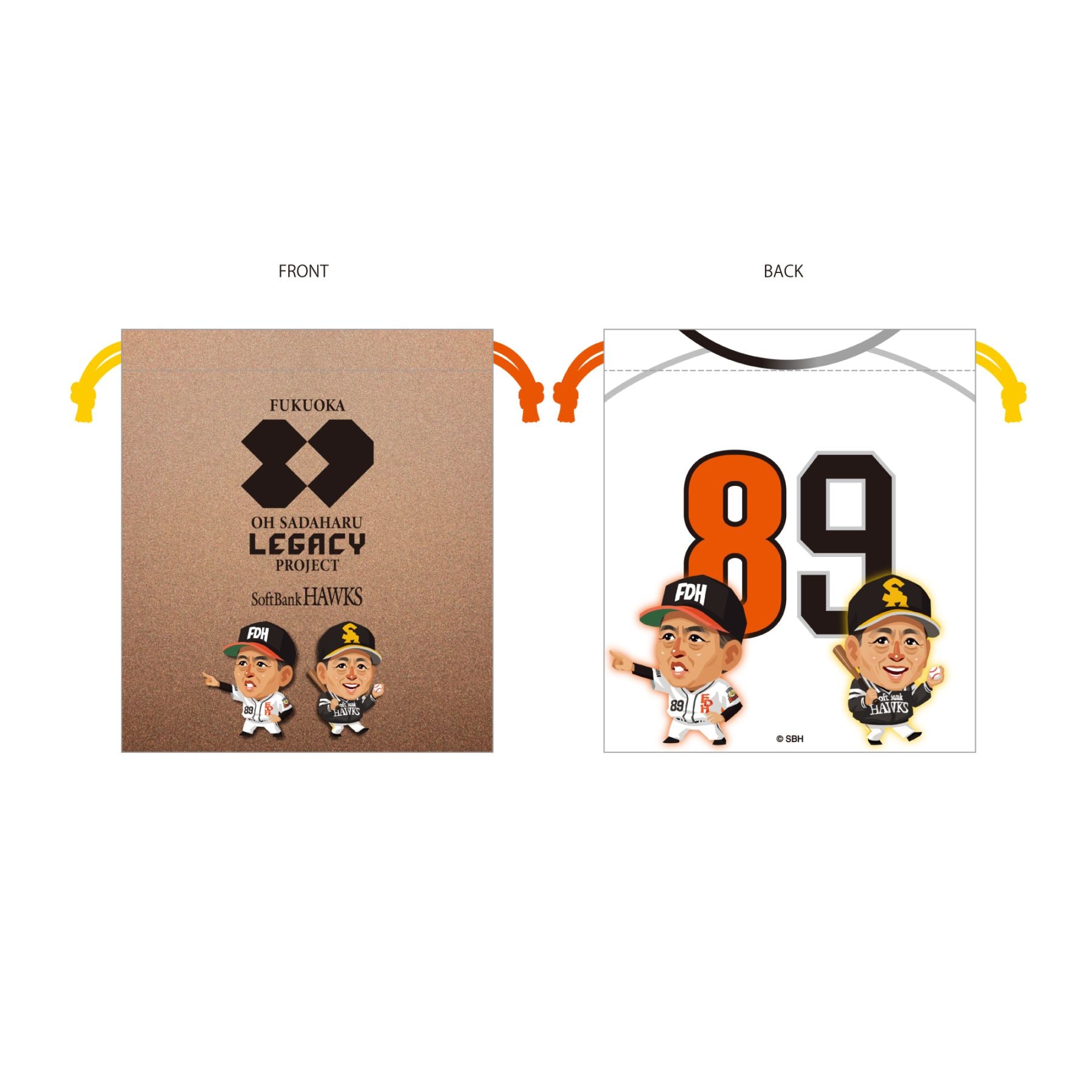 ホークス　２６テレQコラボ　巾着/王貞治　会長　【コラボグッズ5,000円以上購入で送料無料】※北海道・沖縄は10,000円以上