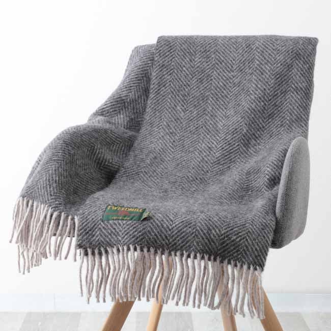 ブランケット ニーラグ 70x183cm ヘリンボーン チャコール シルバー