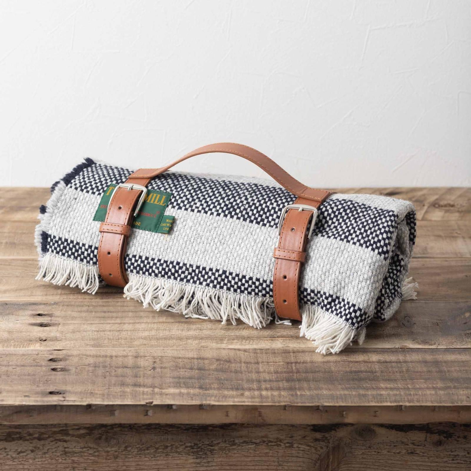 リサイクルラグ ブランケット クロスハッチネイビーシルバー Recycle Rag 150x120cm リサイクル ラグ マット