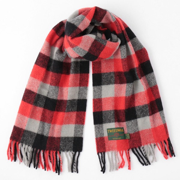 限定色 マフラーストール 48x183cm レッドブラックチャコール チェック