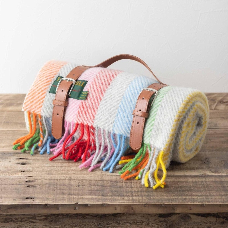 ブランケット ニーラグ 70x183cm レインボー グレーストライプ