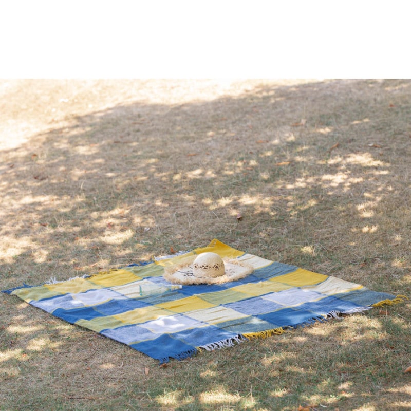 ϥɥ ݥ饰 ɿ΢ 쥸㡼183x145cm ֥åå 󥯥ͥӡ / Polo Wool Picnic Rug Blockcheck Ink Yellow Navy