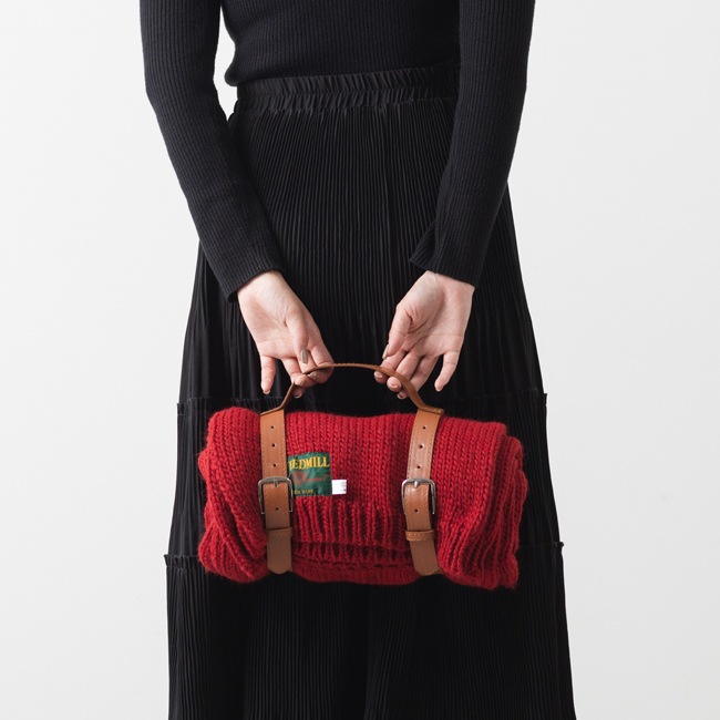 アルパカミックス ニットマフラー 65x180cm レッド ブランケット