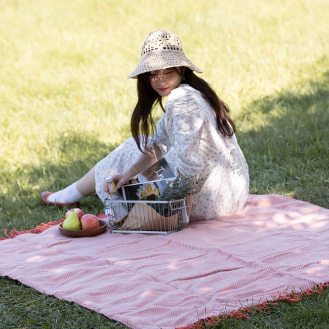 ϥɥ ݥ饰 ɿ΢ 쥸㡼 183x145cm إܡ եߥ 졼 / Polo Wool Picnic Rug Herringbone Flamingo Grey