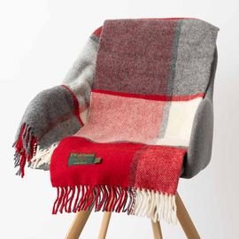 ֥󥱥å ˡ饰 70x183cm ֥åå å ꡼ ȡ / Block Check Red Cream Knee Rug