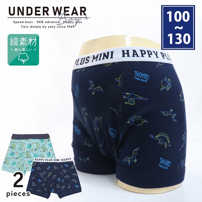 男児ボクサーパンツ (ボタニカル昆虫柄/ネオン恐竜柄) 2枚組 100~130cm (5542) メール便OK【梱包サイズ７】