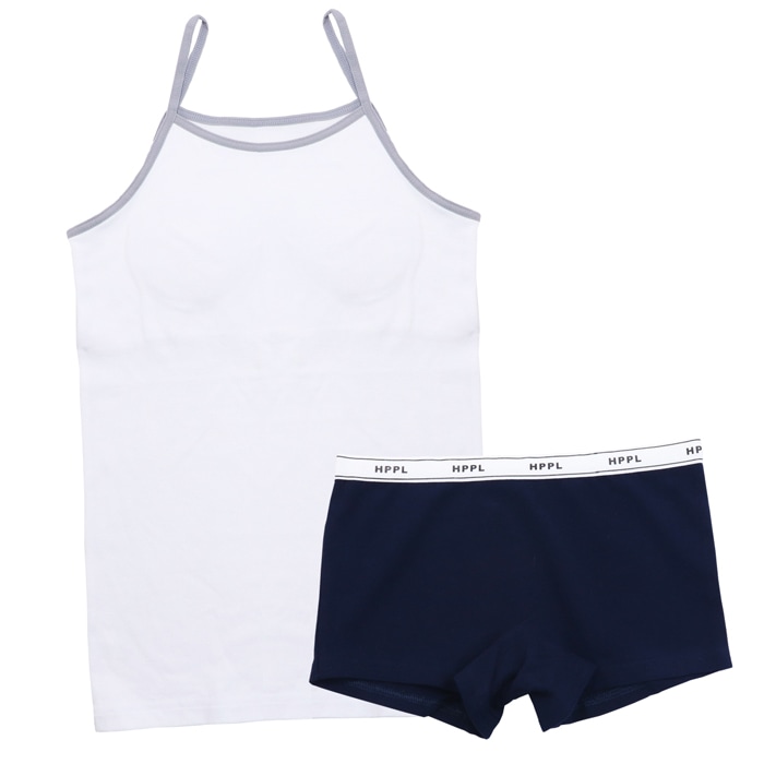 カップ付きキャミソール&ショーツ(白×ネイビー) 140 150 160 165 子供