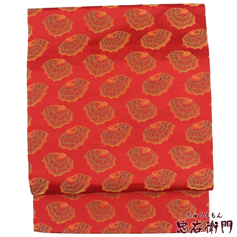 【20倍ポイント|歳末大還元祭】【中古】 龍村美術織物謹製 彩貝文錦 名古屋帯 リサイクル レディース 正絹 レッド 長さ348cm 幅30.5cm 仕立て上がり帯 セミフォーマル リサイクル帯 即日発送