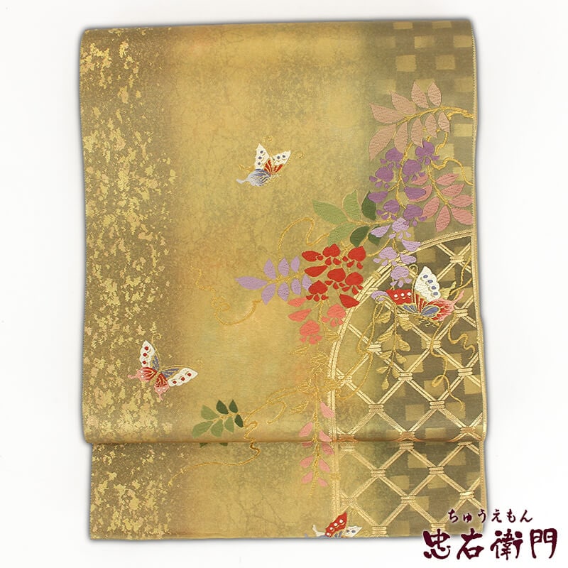 正絹・幻想的な箔織袋帯・秋草に蛍・涼・夏の正装用にも 正絹・幻想的な箔織袋帯・秋草に蛍・涼・夏の正装用に