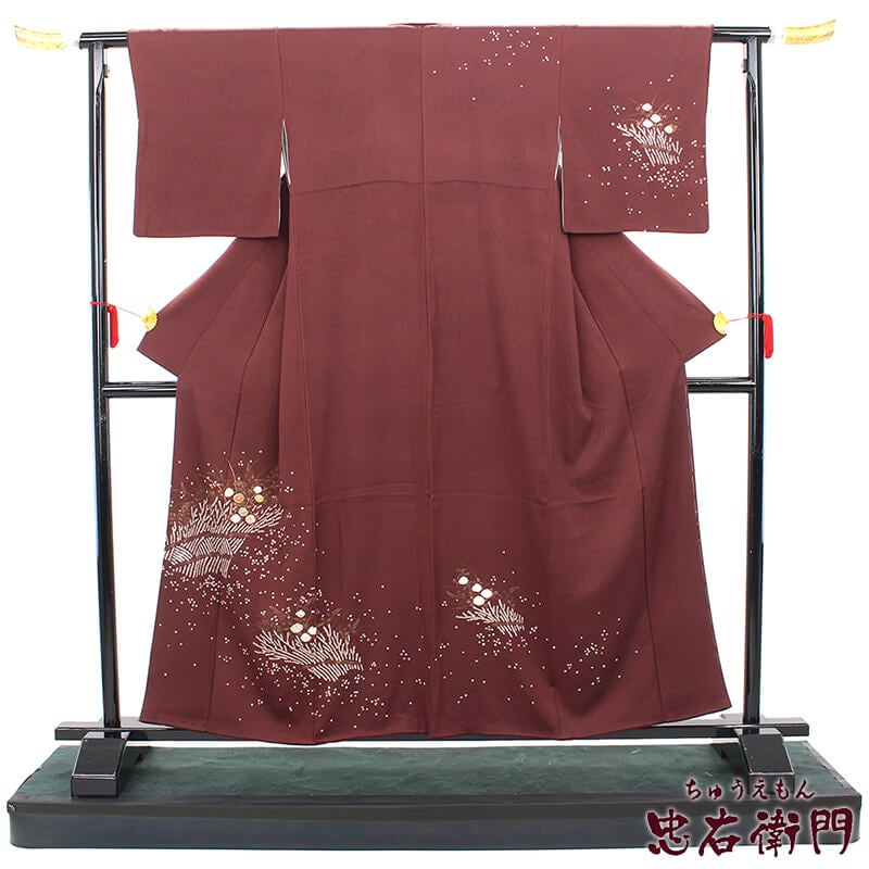 【50%OFF|えびす講セール|期間限定】【中古】 付下げ リサイクル 着物 正絹 袷 仕立上がり 販売 礼装 フォーマル レディース ブラウン 部分絞り 秋草文 椿 身丈161cm 裄丈66cm 送料無料 あす楽対応