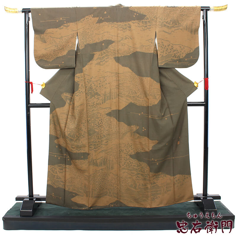 中古】 きもののやまと 紬 付下げ リサイクル 着物 正絹 袷 染紬 落款