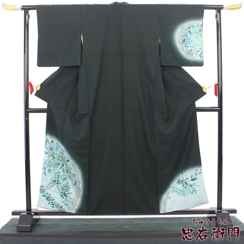 【50%OFF|えびす講セール|期間限定】【中古】 付下げ 付け下げ リサイクル レディース 正絹 グリーン 深緑 辻が花風 雪輪 鹿の子柄 身丈162cm 裄丈63cm 仕立て上がり着物 フォーマル リサイクル着物 あす楽対応