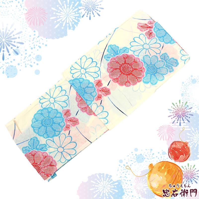 [新品] 浴衣　綿　白　流水　菊　萩　花火大会　夏祭り　盆踊り　高身長　洗える 新品] 浴衣 綿 白 流水 菊 萩 花火大会 夏祭り 盆踊り 高身長 洗える 楽天