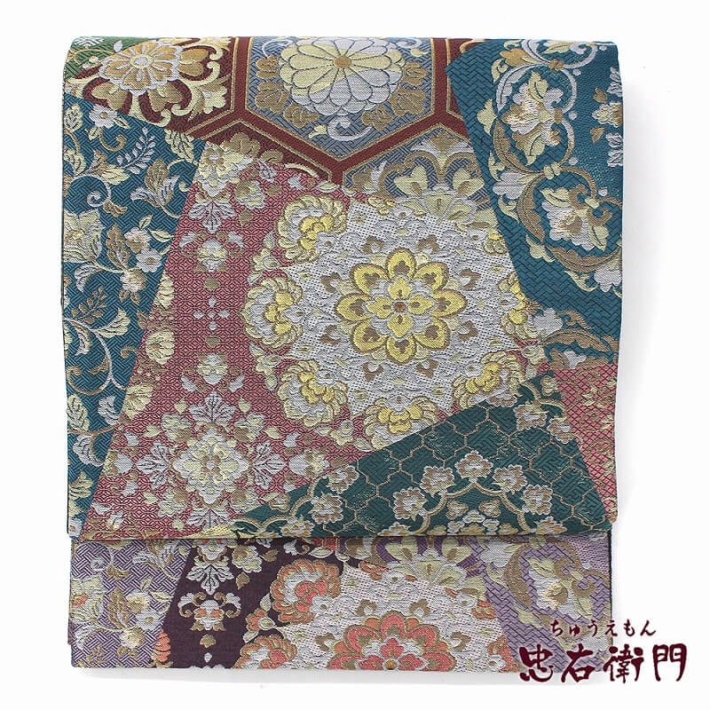 袋帯 ふくろ帯 リサイクル レディース 正絹 紫 切りバメ風 亀甲 伝統文様 長さ430cm 幅31cm 仕立て上がり帯 フォーマルリサイクル帯 【中古】