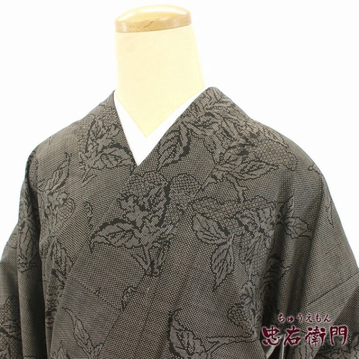 大島紬 中古】 大島紬 つむぎ着物 レディース 正絹 ブラウン 葉柄 小粋