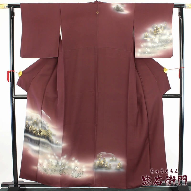 【50%OFF|えびす講セール|期間限定】【中古】 付下げ レディース 正絹 赤紫 寺院 風景 金彩 身丈162cm 裄丈65.5cm 仕立て上がり着物 フォーマル リユース着物 リサイクル着物 10時までのご注文で即日発送