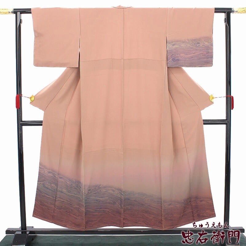 【50%OFF|えびす講セール|期間限定】【中古】 付下げ レディース 正絹 ピンク 墨流し 個性的 身丈156.5cm 裄丈63cm 仕立て上がり着物 フォーマル 小さいサイズ リユース着物 リサイクル着物 10時までのご注文で即日発送