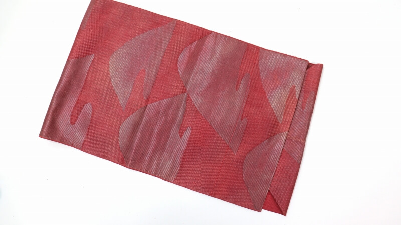 【50%OFF|えびす講セール|期間限定】【中古】 八寸名古屋帯 レッド 変色等 リメイク用 リュース リサイクル【返品・キャンセル不可・電話注文不可】