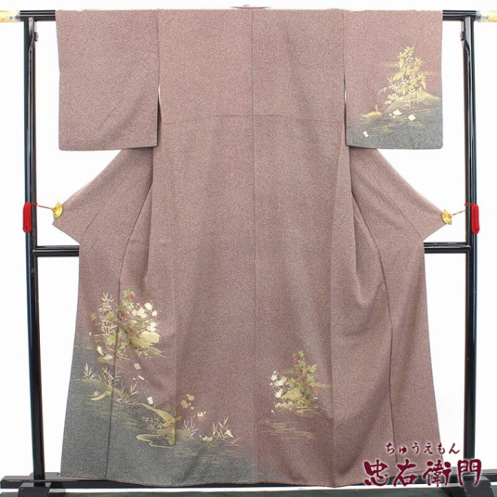 【訳あり】正絹　単衣　たたき染め　付け下げ　訪問着　鶴　白黒赤　身丈162cm ポイント10倍|7/31 10時まで】【中古】 付下げ たたき染め風