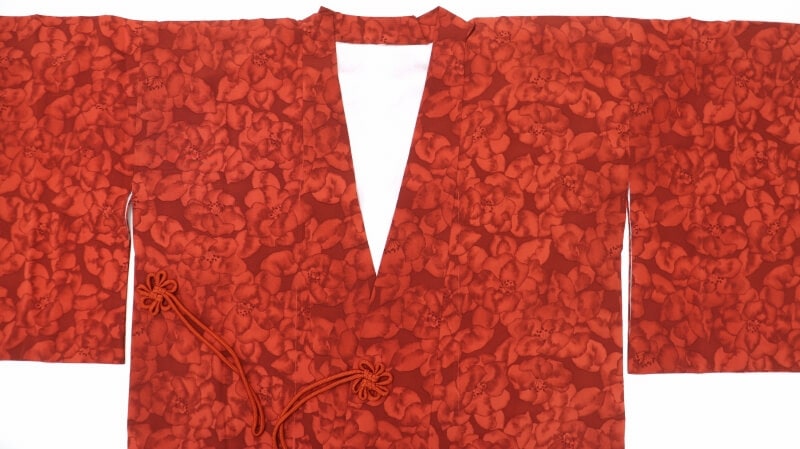 【50%OFF|えびす講セール|期間限定】【中古】 小紋柄 総柄 コート 和装 レッド 赤茶 裏地あり 袷せ リメイク用 リュース リサイクル【返品・キャンセル不可・電話注文不可】